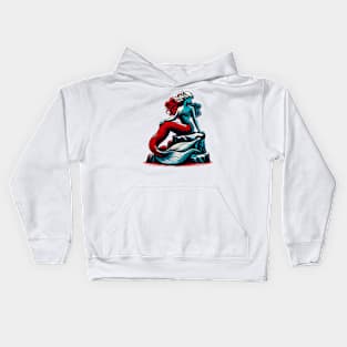 Mermaid sitting on a stone Kids Hoodie